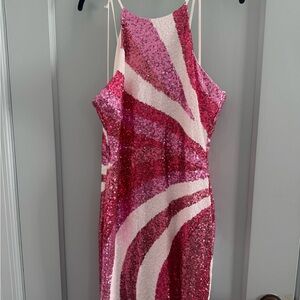 B Darlin Pink and White Sequin Mini Dress